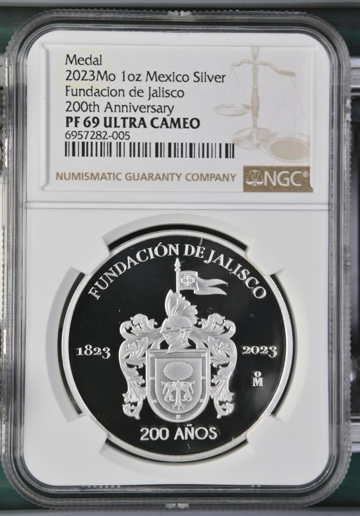 Medals & Tokens 1oz Fundacion de Jalisco 200th Anniversary Silver Medal 2023 Mo NGC PF69 Ultra Cameo 0151512