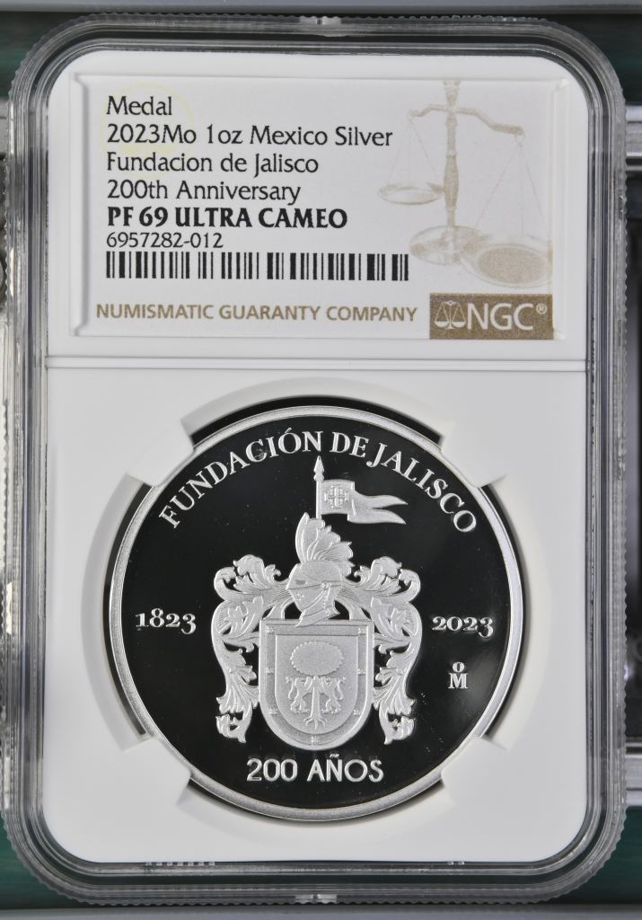 Medals & Tokens 1oz Fundacion de Jalisco 200th Anniversary Silver Medal 2023 Mo NGC PF69 Ultra Cameo 0151513
