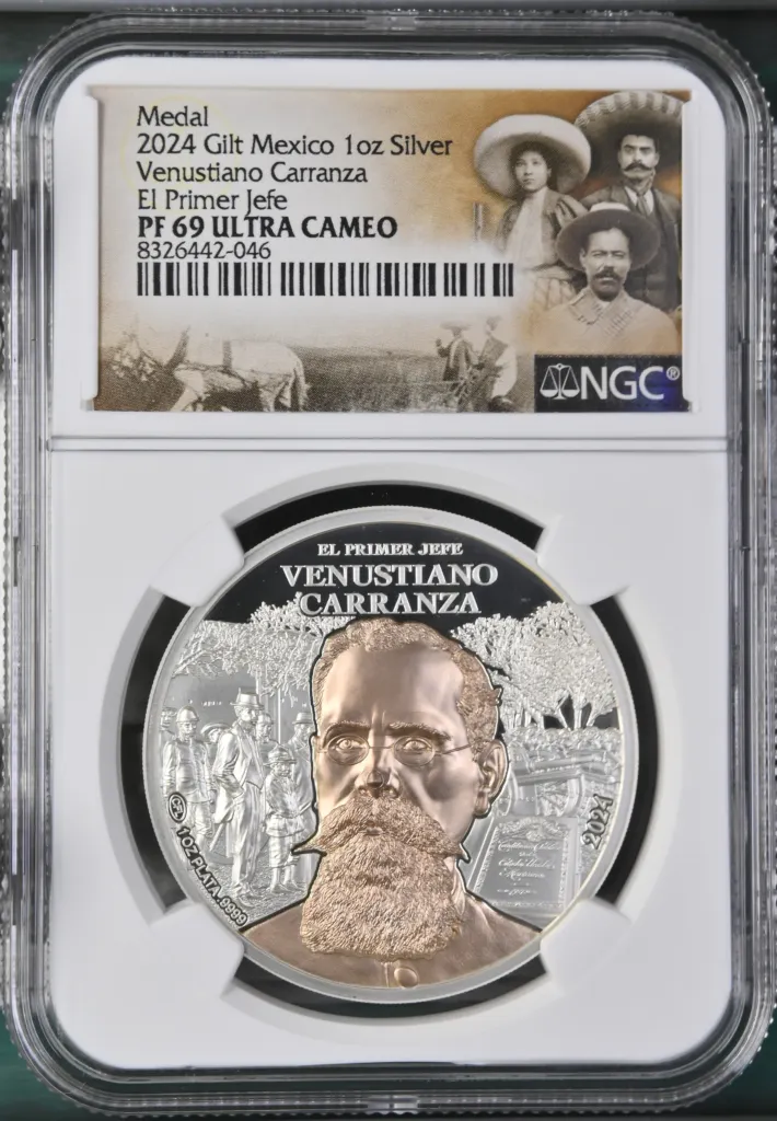Medals & Tokens Venustiano Carranza 1oz Silver Medal 2024 NGC PF69 Ultra Cameo 0151515