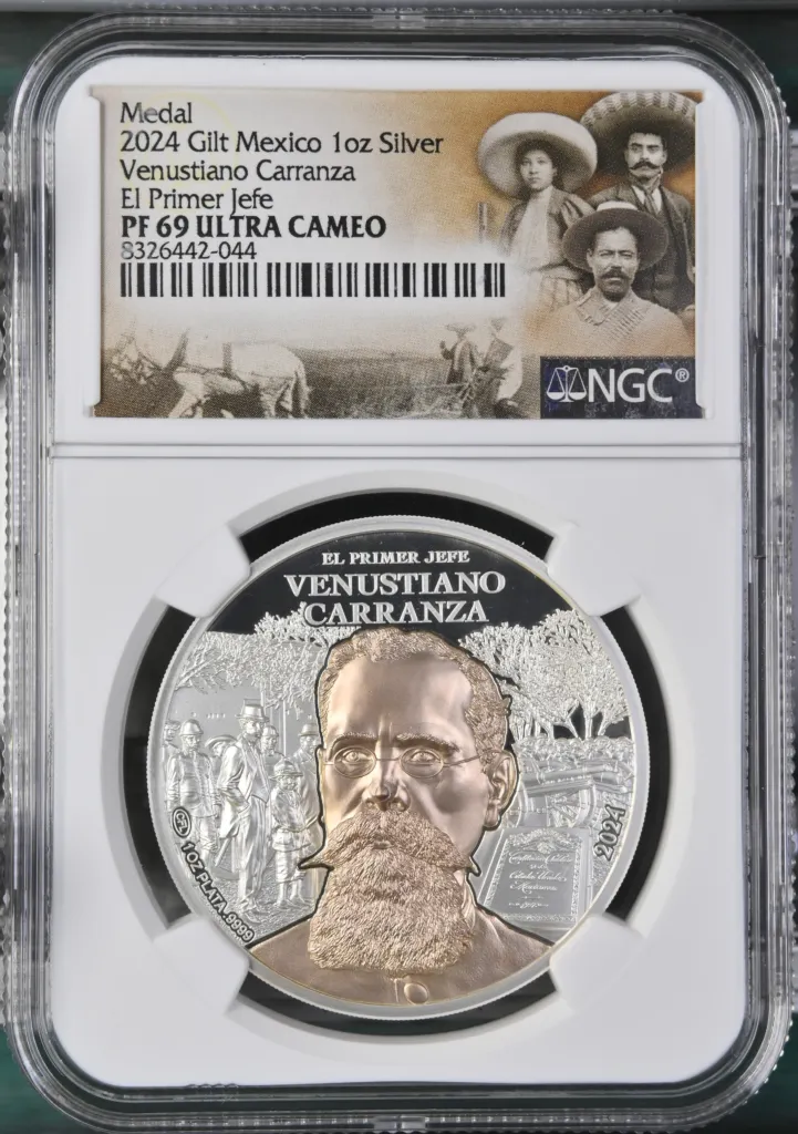 Medals & Tokens Venustiano Carranza 1oz Silver Medal 2024 NGC PF69 Ultra Cameo 0151516