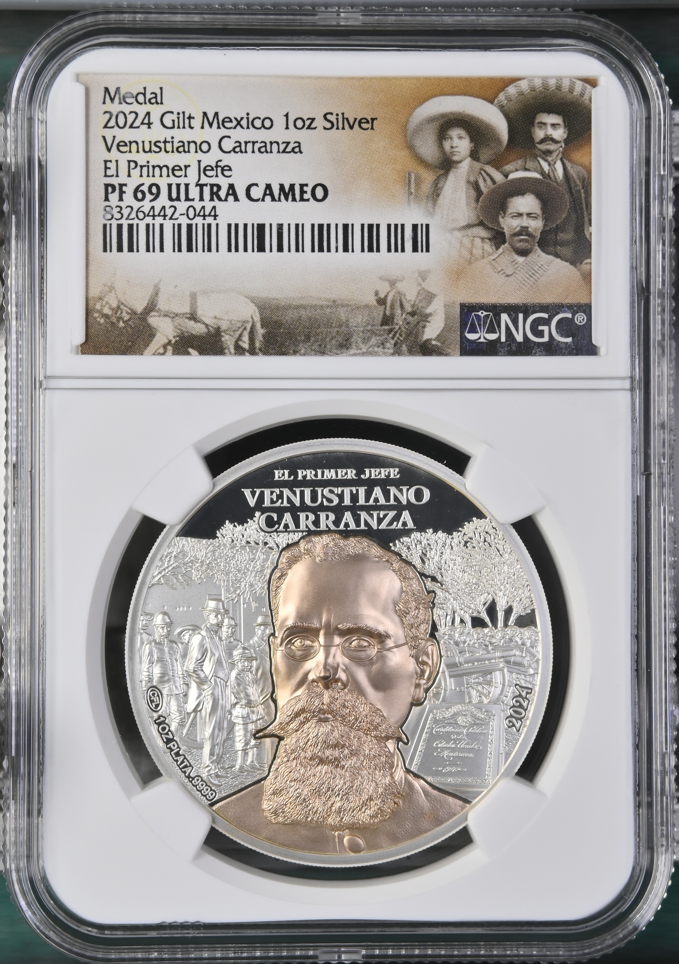 Medals & Tokens Venustiano Carranza 1oz Silver Medal 2024 NGC PF69