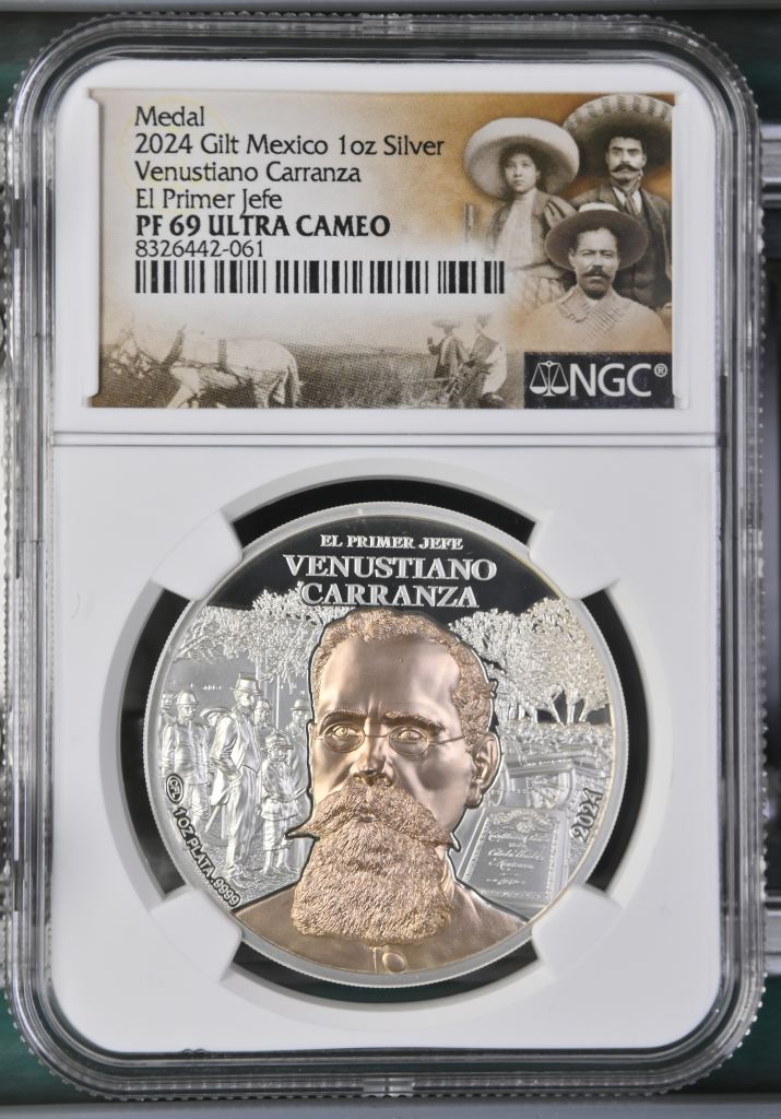 Medals & Tokens Venustiano Carranza 1oz Silver Medal 2024 NGC PF69 Ultra Cameo 0151522