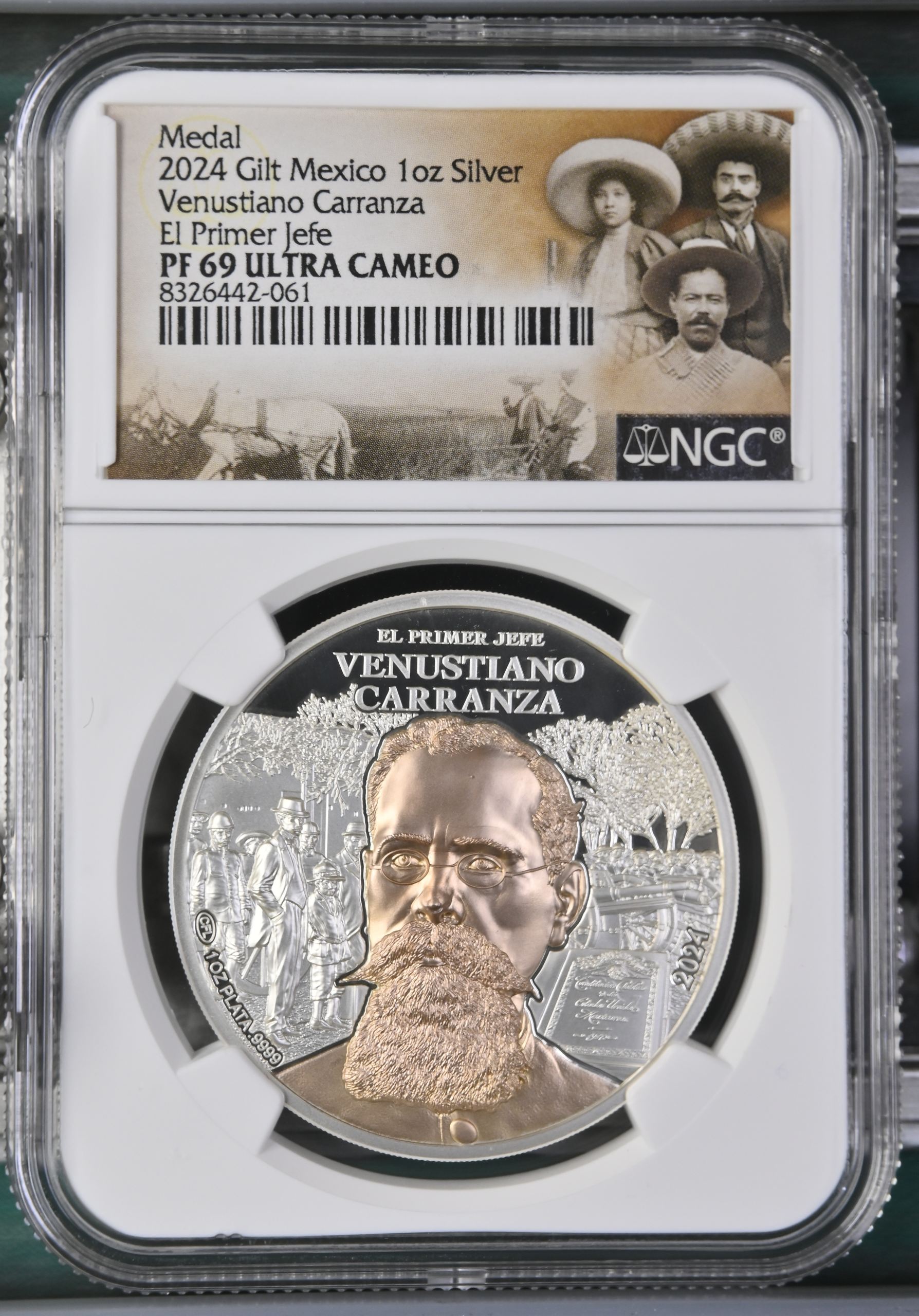 Medals & Tokens Venustiano Carranza 1oz Silver Medal 2024 NGC PF69 Ultra Cameo 0151522