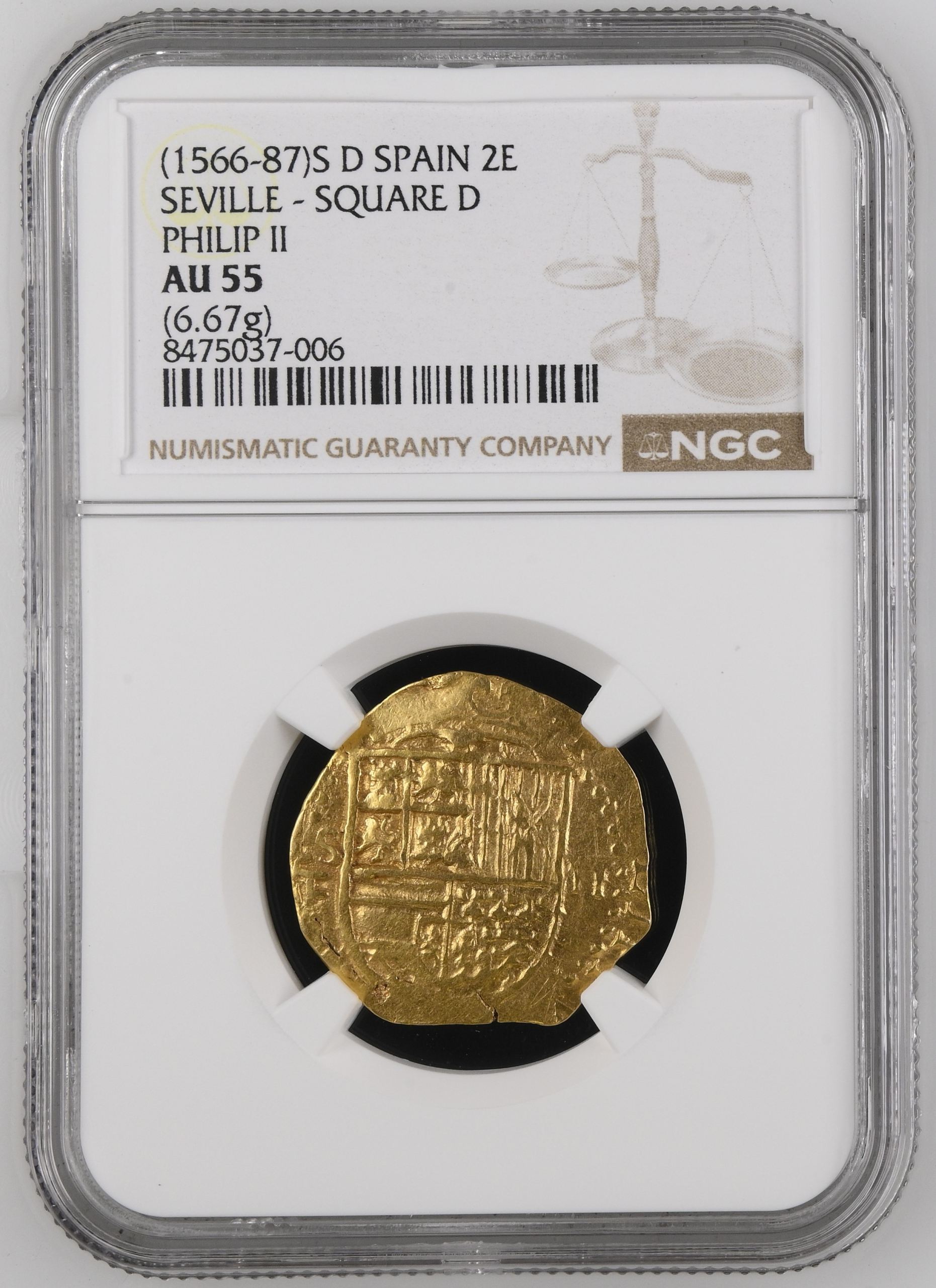 Spain 2 Escudos (1566-87) Seville D NGC AU55 0151635