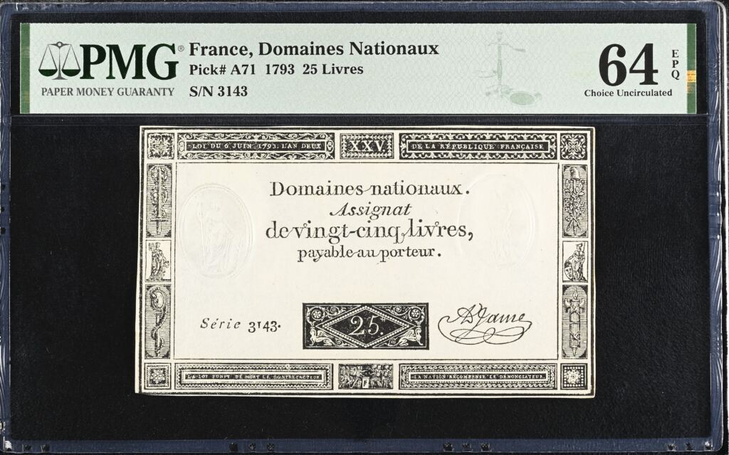 France 25 Livres 1793 PMG Ch UNC64 EPQ Pick #A71 0150414