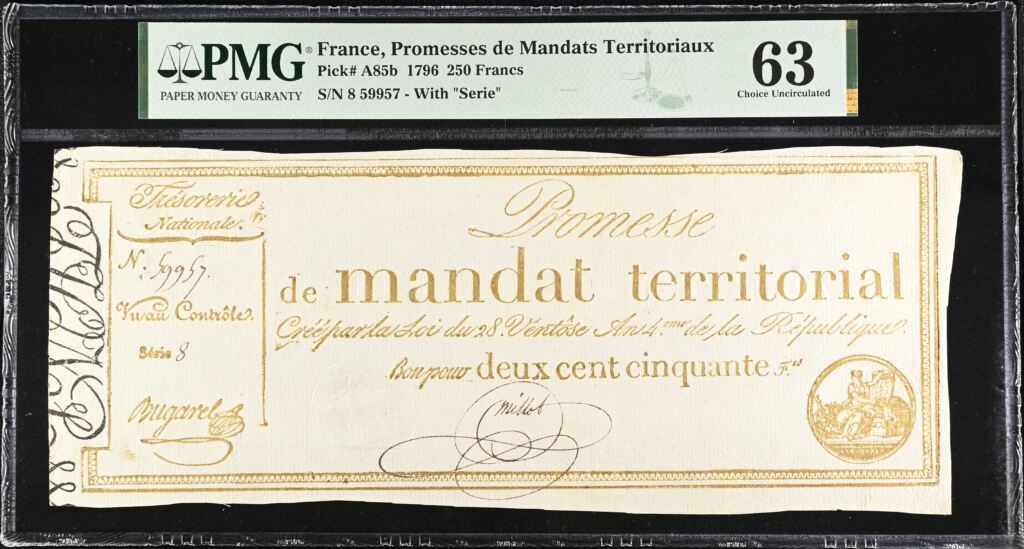 France 250 Francs 1796 PMG Ch UNC63 Pick #A85b 0150416