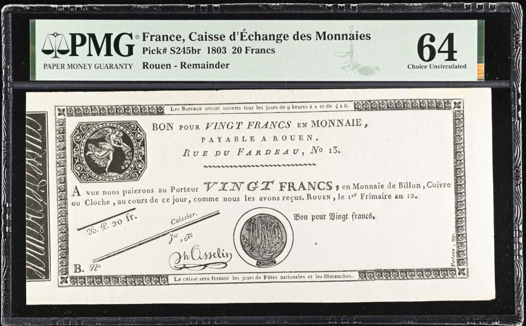 France 20 Francs 1803 PMG Ch UNC64 Pick #S245br 0150417