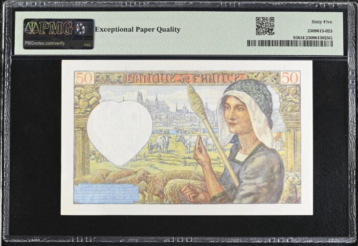 France 50 Francs 1942 PMG Gem UNC65 EPQ Pick #93 0150430France 50 Francs 1942 PMG Gem UNC65 EPQ Pick #93 0150430 - Image 2