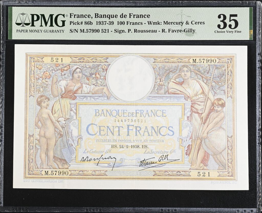 France 100 Francs 1938 PMG Ch VF35 Pick #86b 0150433
