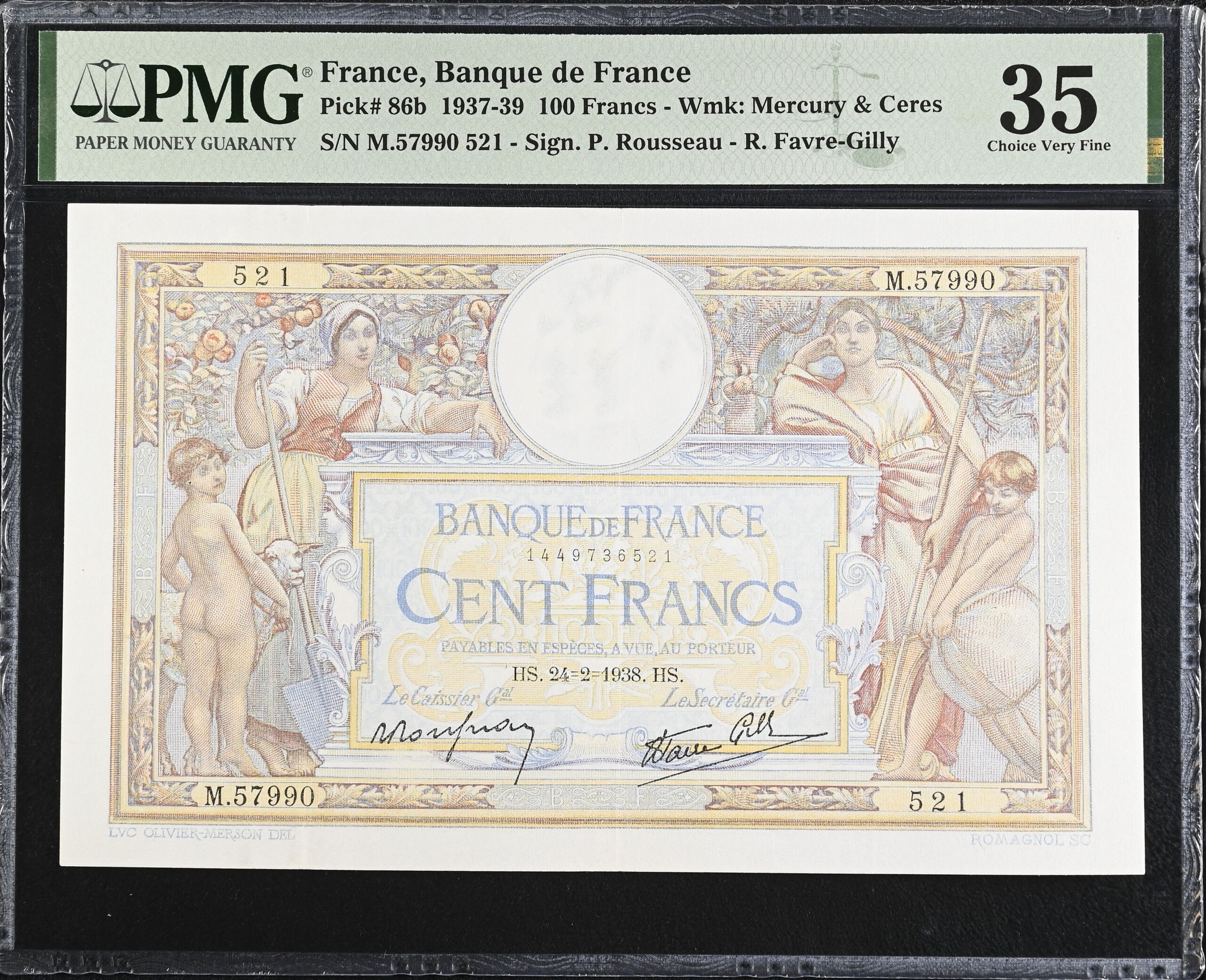 France 100 Francs 1938 PMG Ch VF35 Pick #86b 0150433