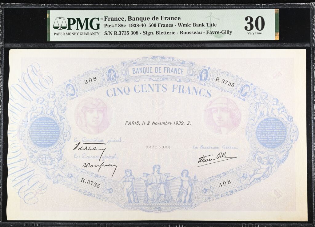 France 500 Francs 1939 PMG VF30 Pick #88c 0150435