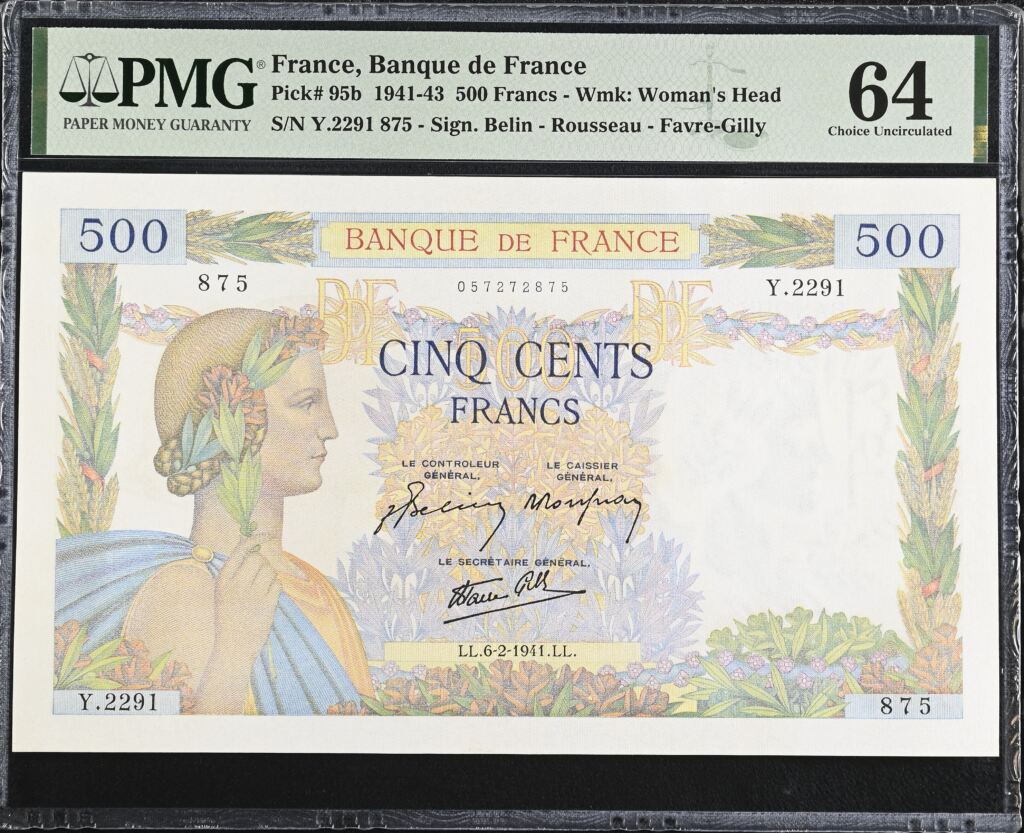 France 500 Francs 1941 PMG Ch UNC64 Pick #95b 0150436