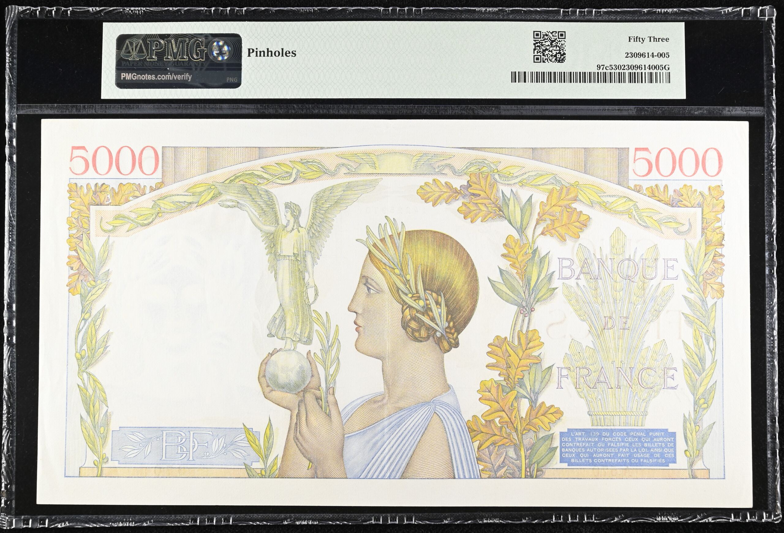 France World Currency France 5,000 Francs 1941 PMG AU53 Pick #97c 0150443 France 5,000 Francs 1941 PMG AU53 Pick #97c 0150443France 5,000 Francs 1941 PMG AU53 Pick #97c 0150443 - Image 2