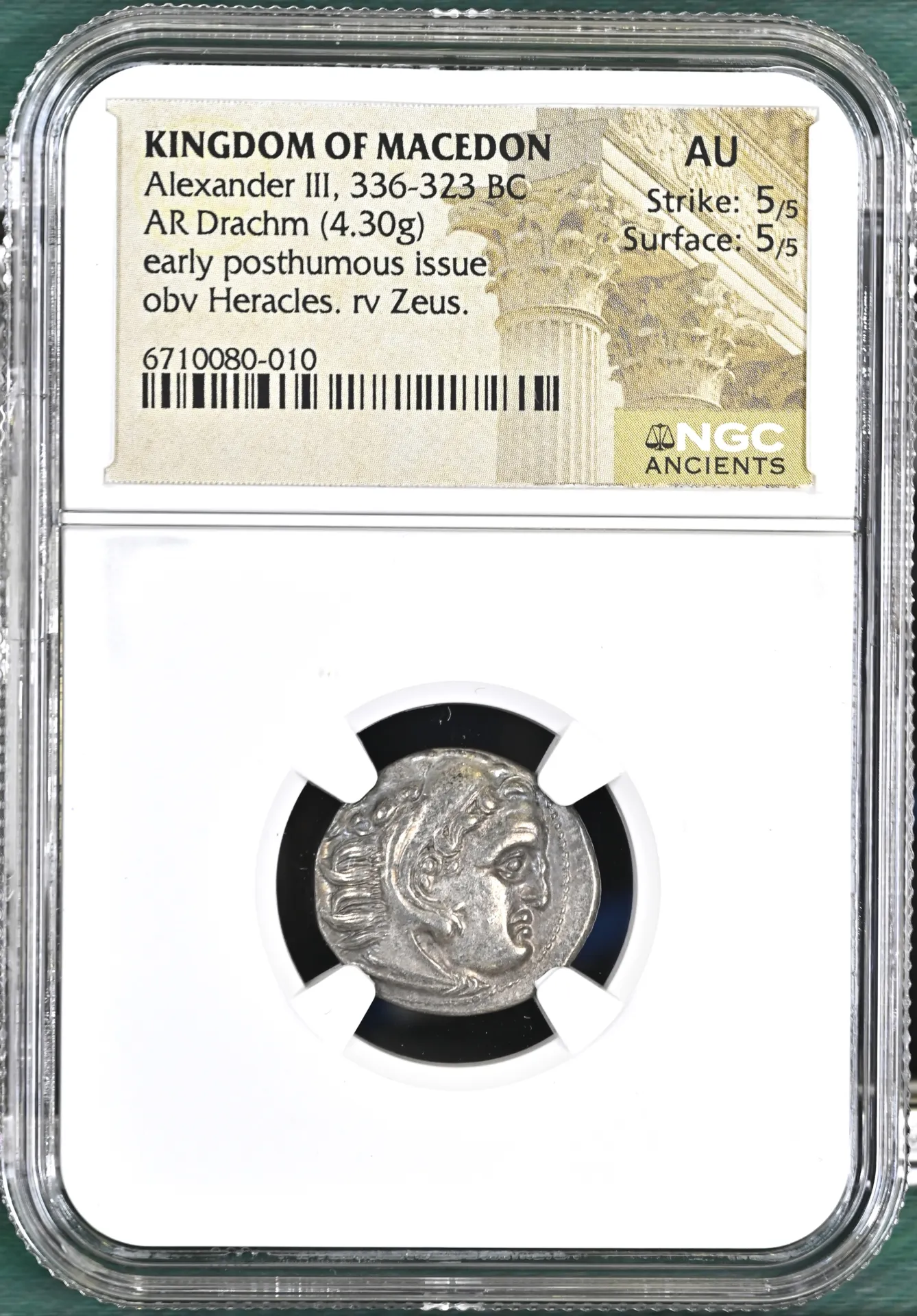 Ancient Coins Greek Macedonian Kings Macedonian Kings Alexander III(The Great) 336-323 BC AR Drachm NGC AU 0150608 Macedonian Kings Alexander III(The Great) 336-323 BC AR Drachm NGC AU 0150608Macedonian Kings Alexander III(The Great) 336-323 BC AR Drachm NGC AU 0150608