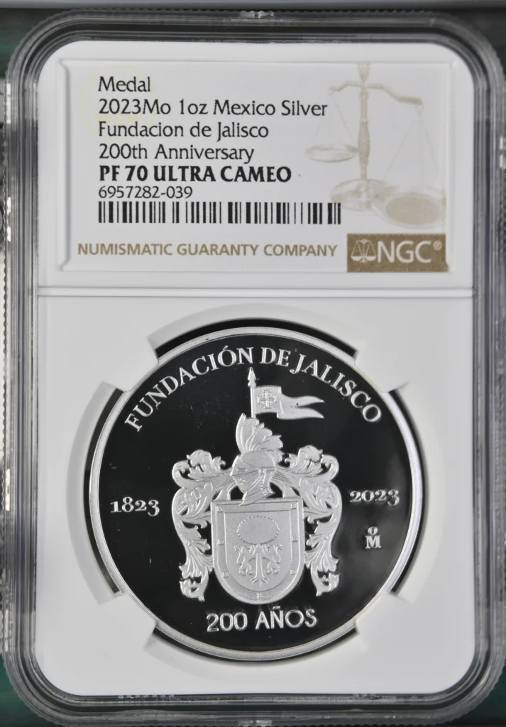Medals & Tokens 1oz Fundacion de Jalisco 200th Anniversary Silver Medal 2023 Mo NGC PF70 Ultra Cameo 0151492
