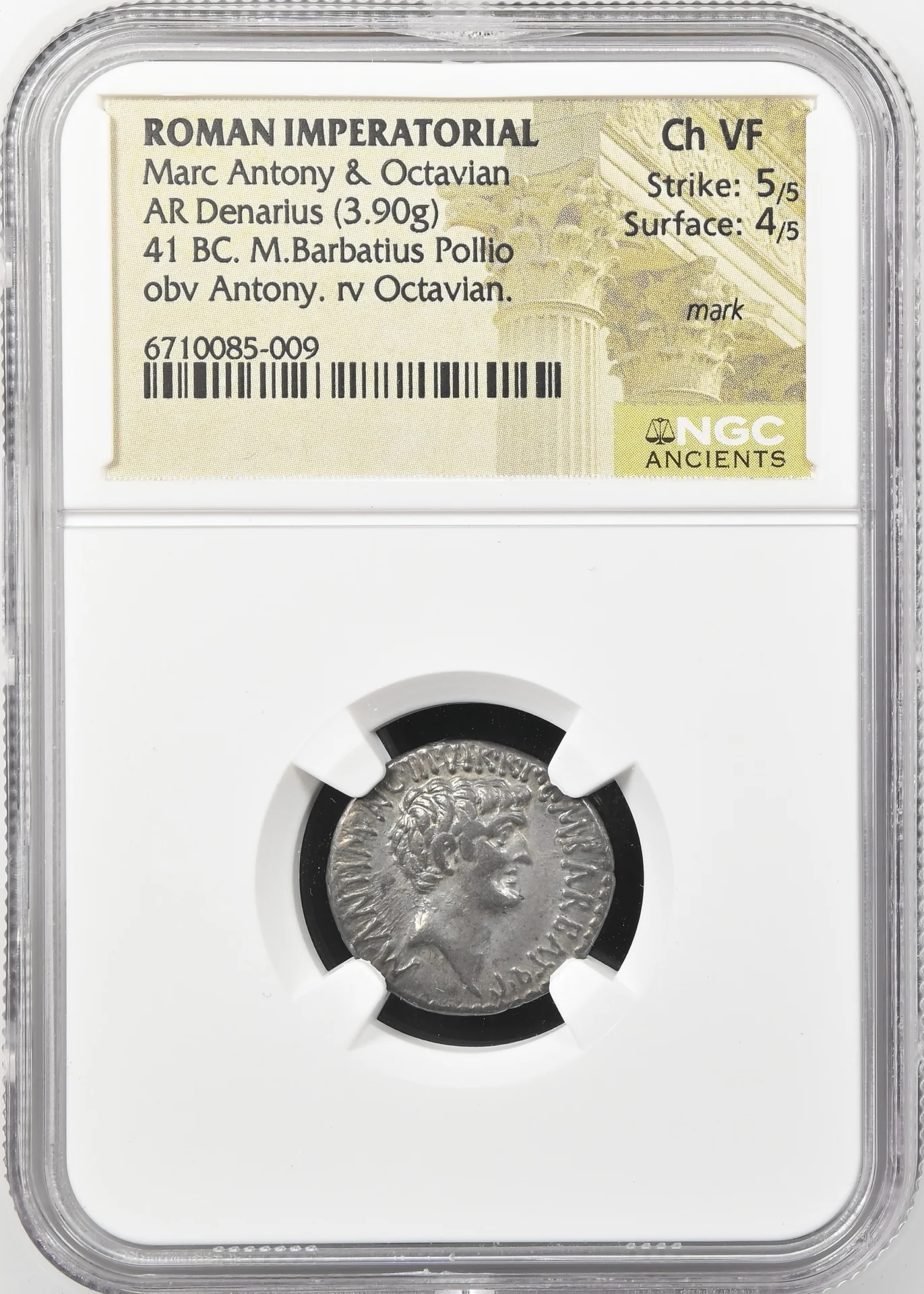 Ancient Coins Roman Imperatorial Roman Imperatorial Marc Antony & Octavian 41 BC AR Denarius NGC Ch VF 0151627 Roman Imperatorial Marc Antony & Octavian 41 BC AR Denarius NGC Ch VF 0151627Roman Imperatorial Marc Antony & Octavian 41 BC AR Denarius NGC Ch VF 0151627