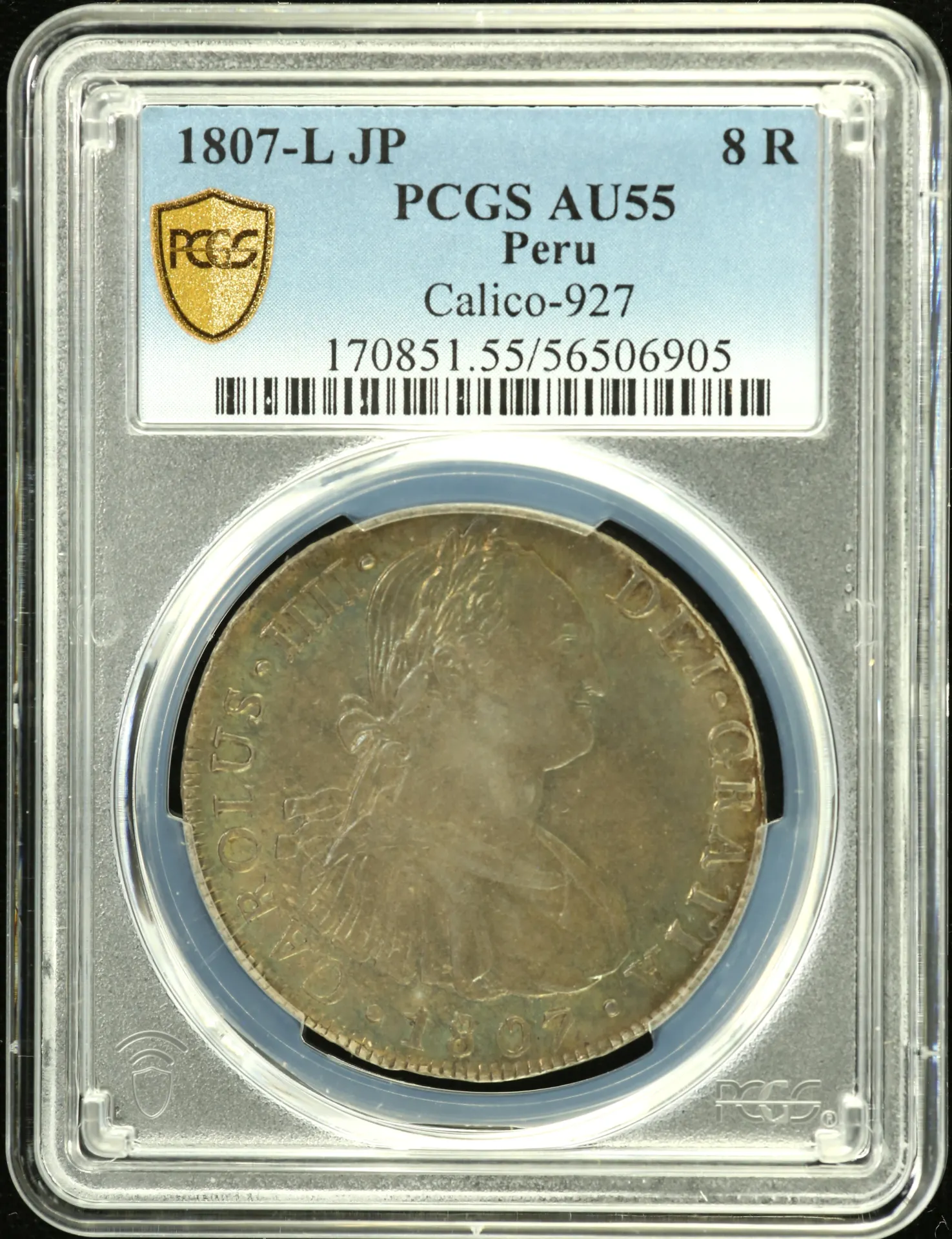 Peru 8 Reales 1807 L JP PCGS AU55 Calico-927 0151653
