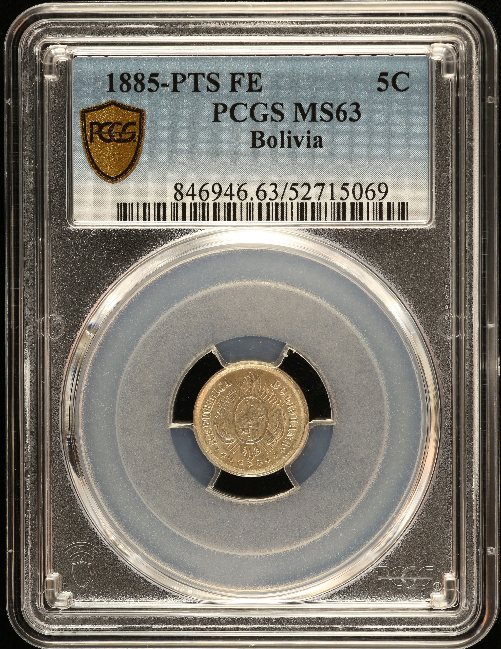 Bolivia 5 Centavo 1885 Pts FE PCGS MS63 0151177