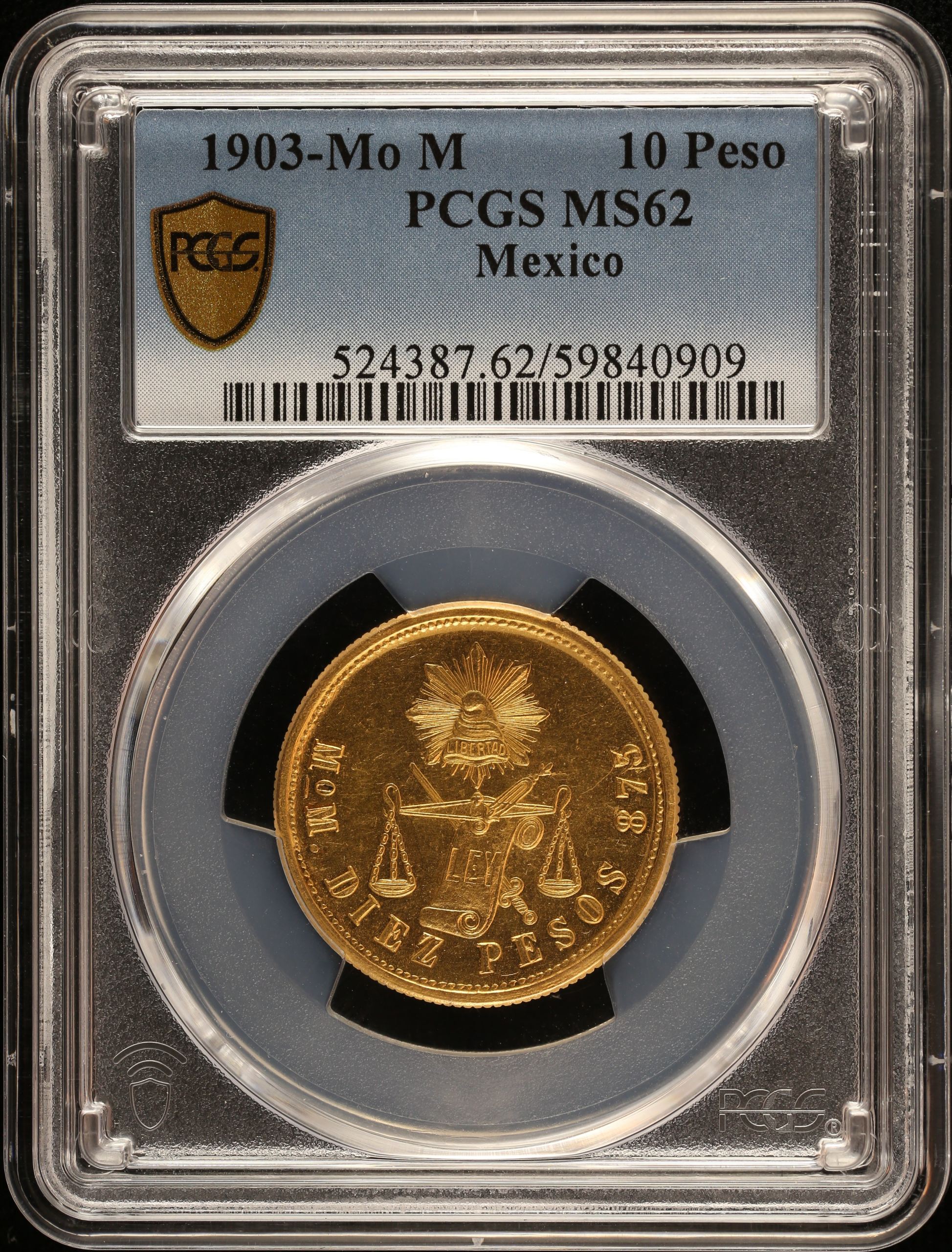 Republic Gold 10 Peso 1903 Mo M PCGS MS62 0151699