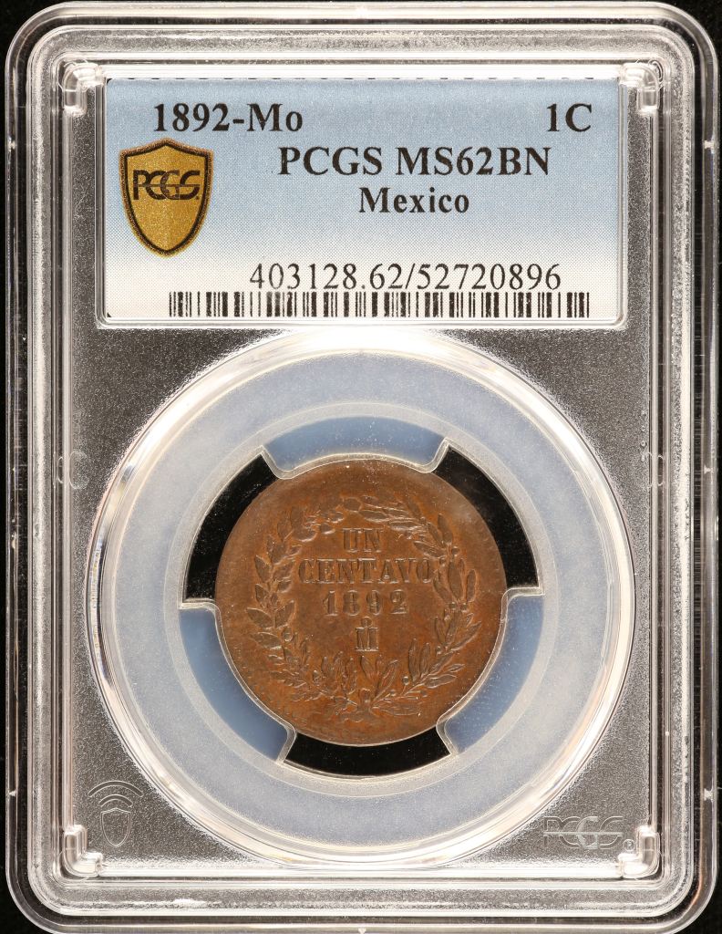 Republic Silver & Minors Centavo 1892 Mo PCGS MS62BN 0150992