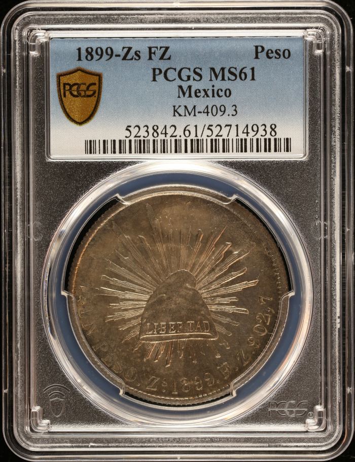 Republic Silver & Minors Peso 1899 Zs FZ KM-409.3 PCGS MS61 0151008Republic Silver & Minors Peso 1899 Zs FZ KM-409.3 PCGS MS61 0151008