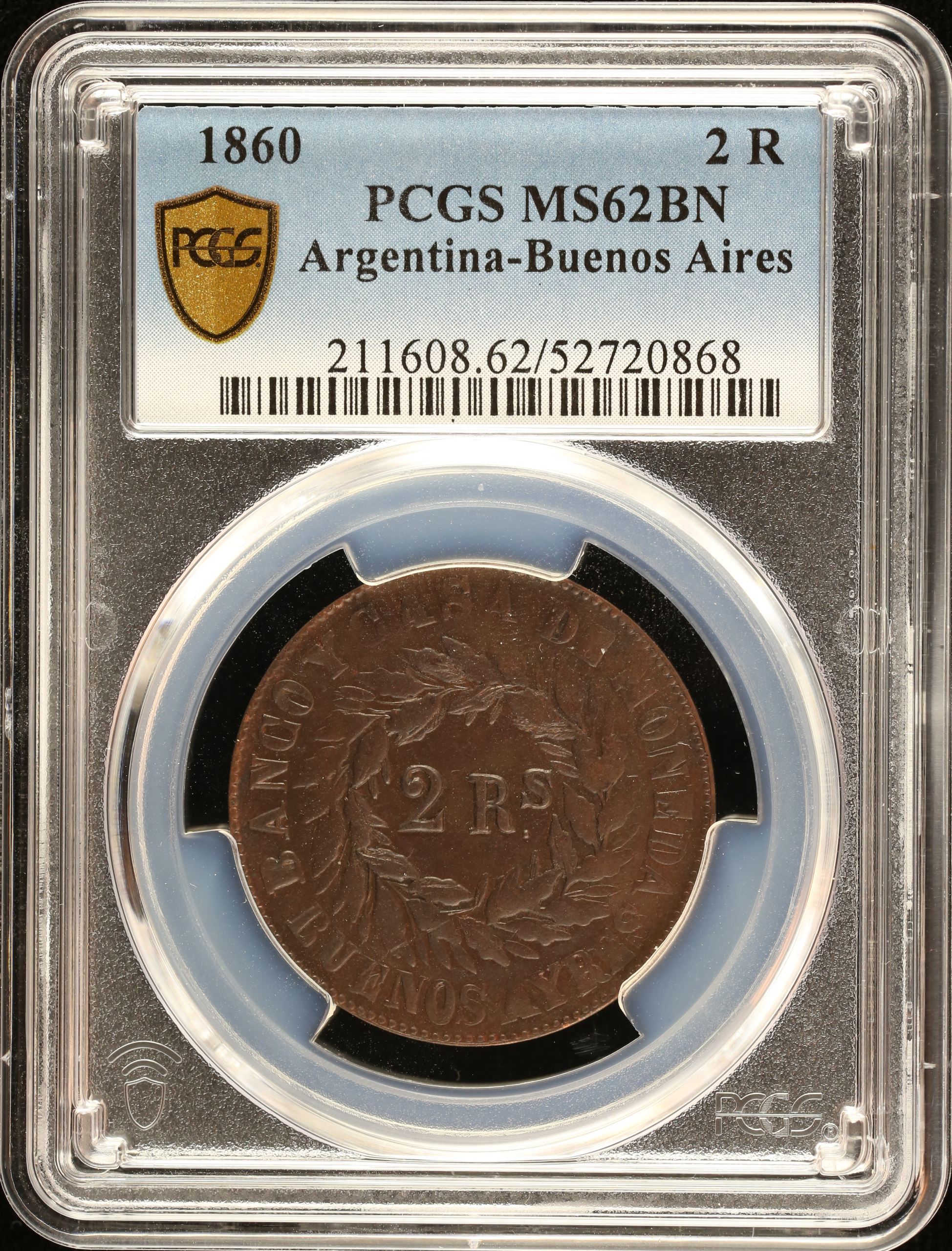 Argentina 2 Reales 1860 Bueno Aires PCGS MS62BN 0151018