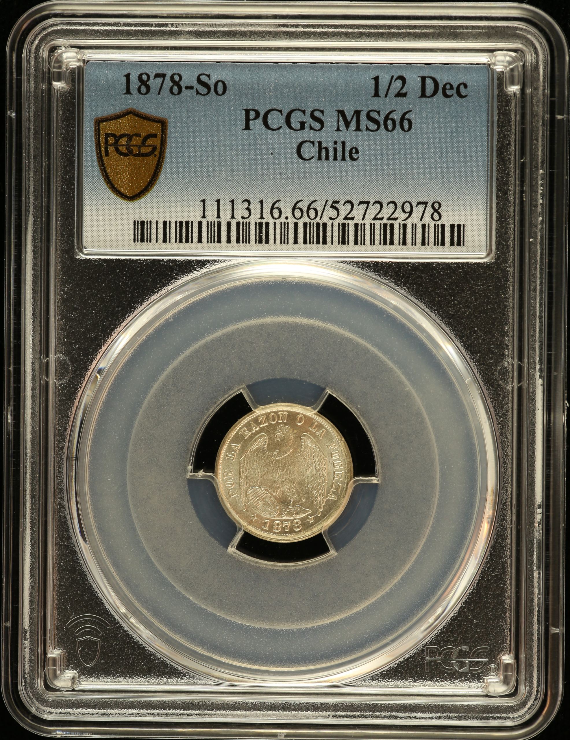 Chile 1/2 Decimo 1878 So PCGS MS66 0151084
