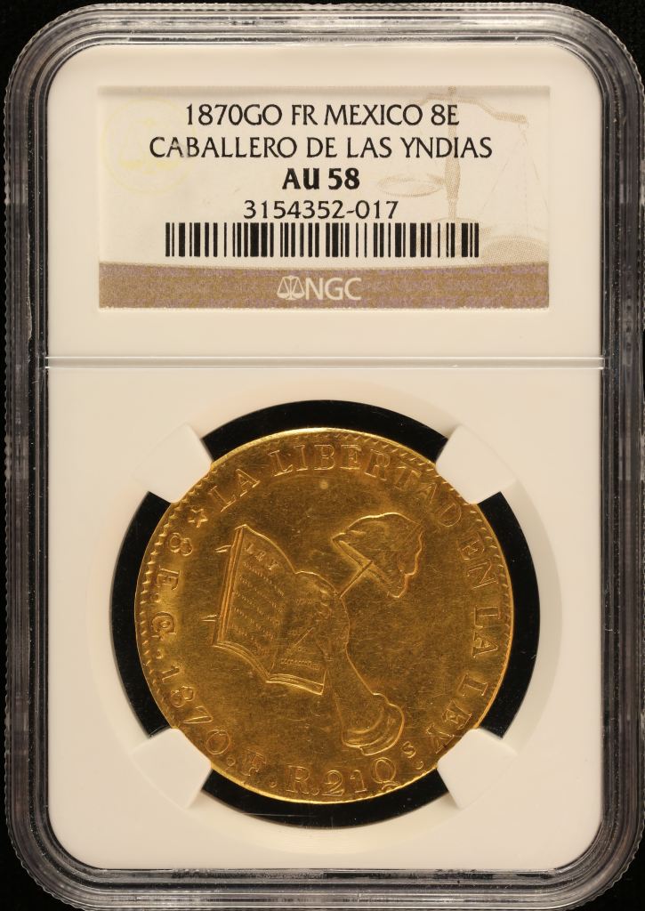 Republic Gold 8 Escudos 1870 Go FR NGC AU58 0151697