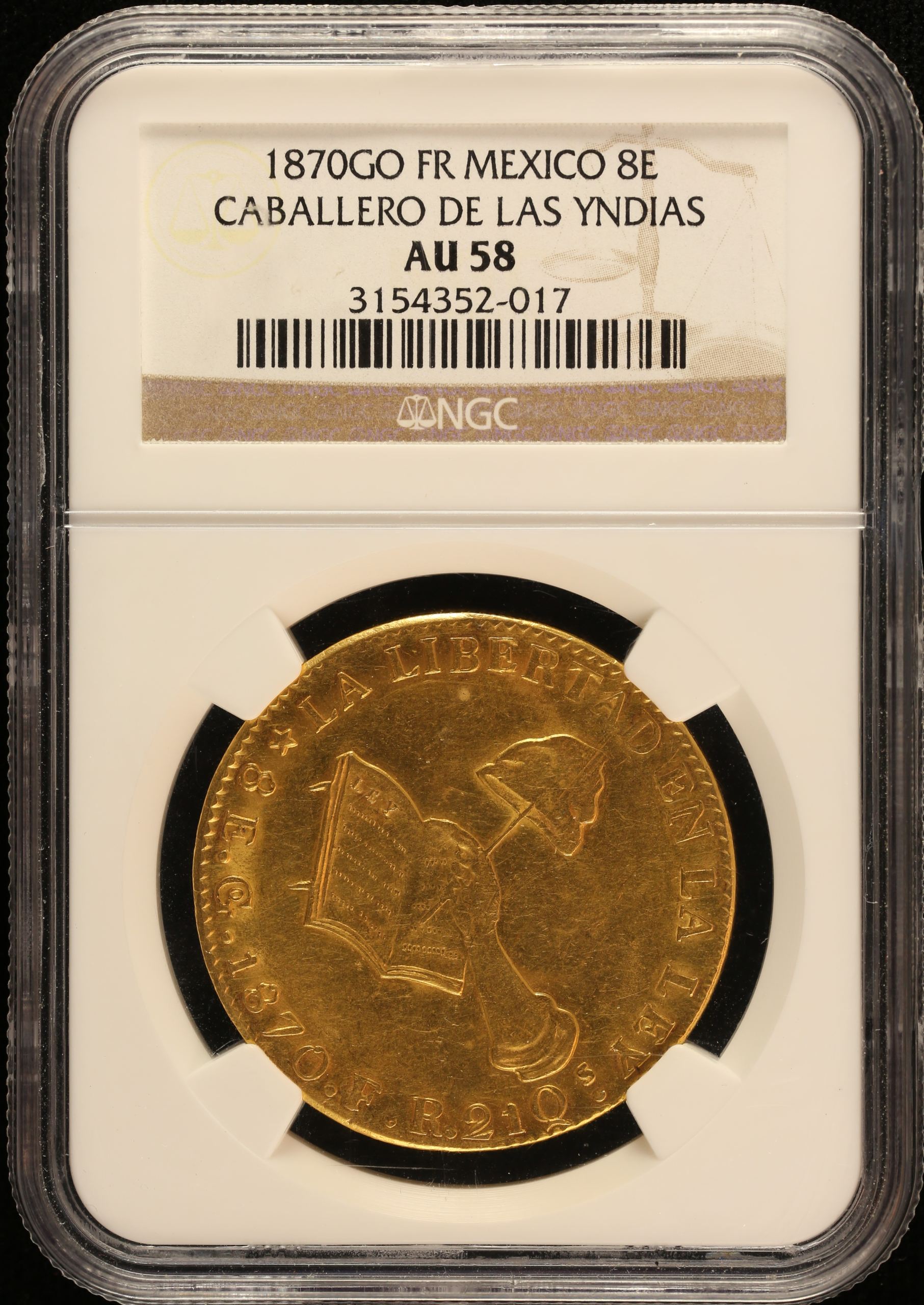 Republic Gold 8 Escudos 1870 Go FR NGC AU58 0151697