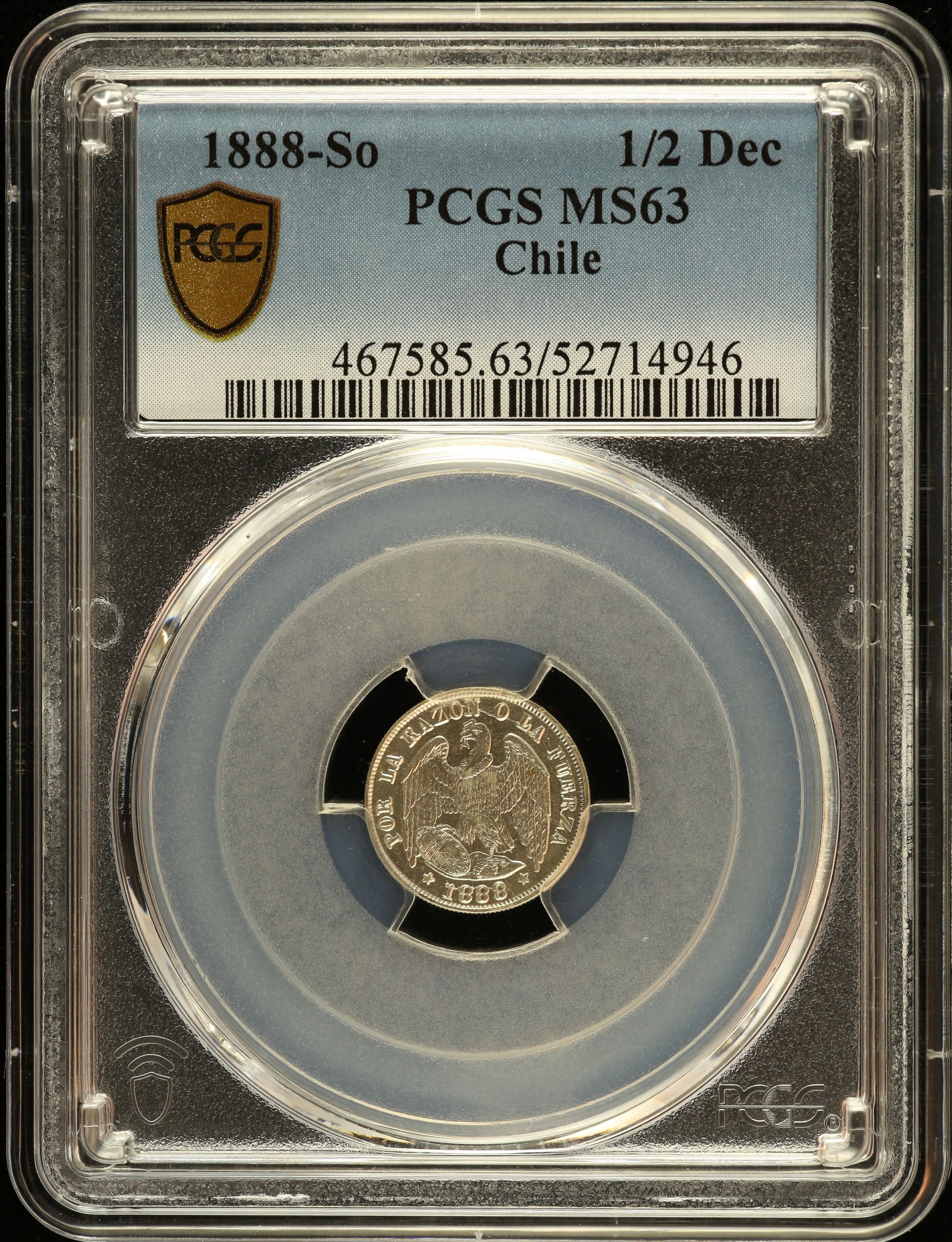 Chile 1/2 Decimo 1888 So PCGS MS63 0151085