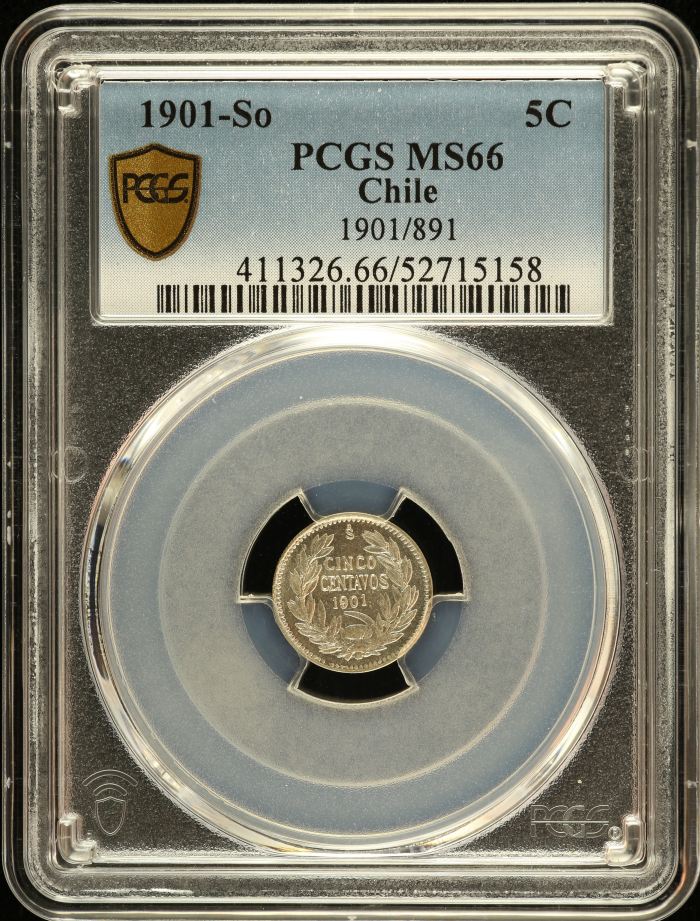 Chile 5 Centavo 1901 So PCGS MS66 0151087Chile 5 Centavo 1901 So PCGS MS66 0151087