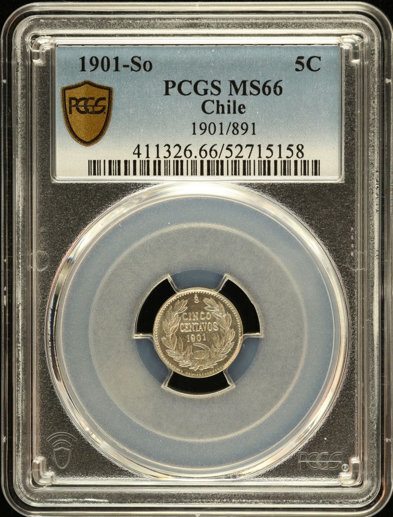 Chile 5 Centavo 1901 So PCGS MS66 0151087