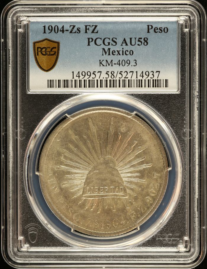 Republic Silver & Minors Peso 1904 Zs FZ KM-409.3 PCGS AU58 0151003Republic Silver & Minors Peso 1904 Zs FZ KM-409.3 PCGS AU58 0151003