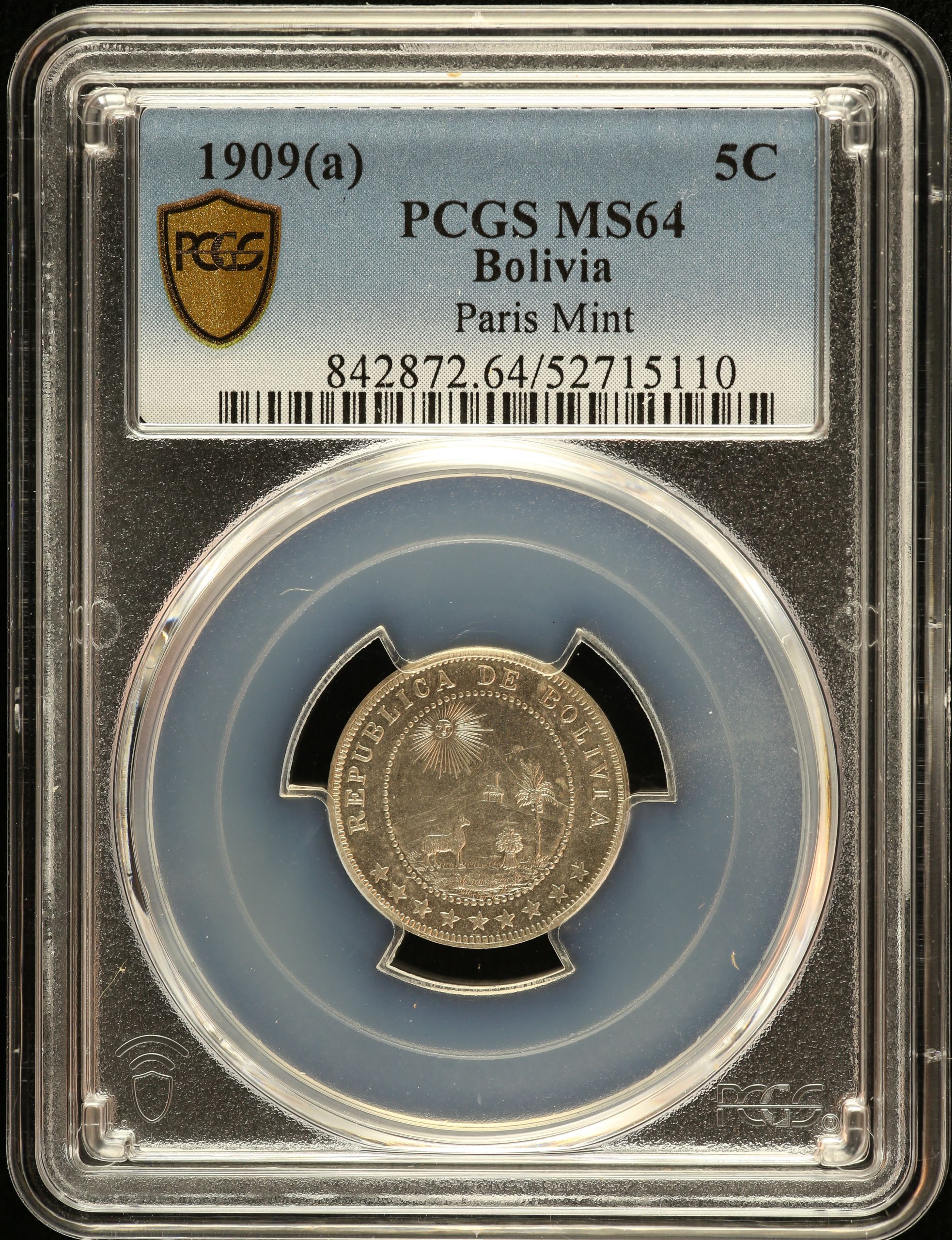 Bolivia 5 Centavo 1909 (a) PCGS MS64 0151181