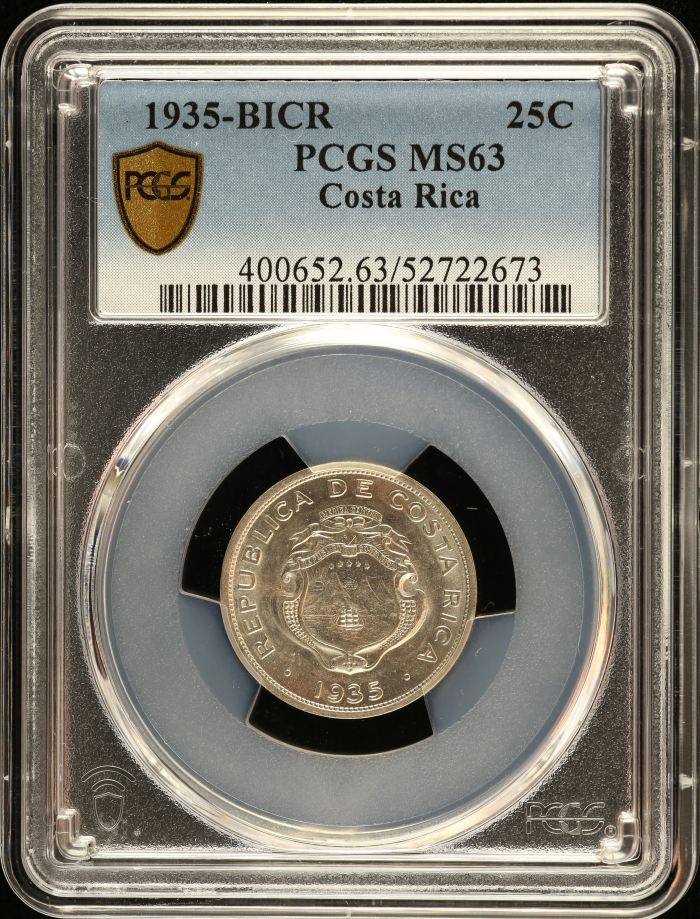 Costa Rica 25 Centimos 1935 BICR PCGS MS63 0151115Costa Rica 25 Centimos 1935 BICR PCGS MS63 0151115