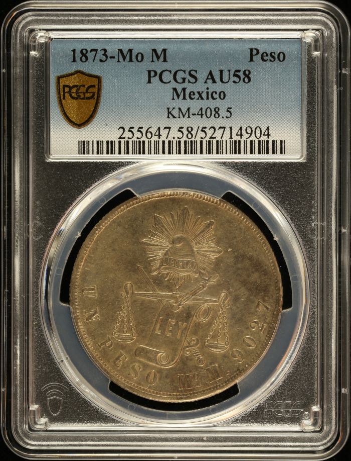 Republic Silver & Minors Peso 1873 Mo M KM-408.5 PCGS AU58 0151014Republic Silver & Minors Peso 1873 Mo M KM-408.5 PCGS AU58 0151014