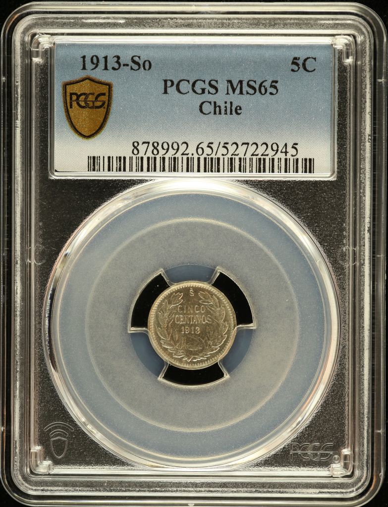 Chile 5 Centavo 1913 So PCGS MS65 0151089