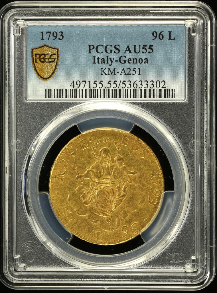 Italy/San Marino/Vatican 96 Lire 1793 Genoa PCGS AU55 KM-A251 0151670