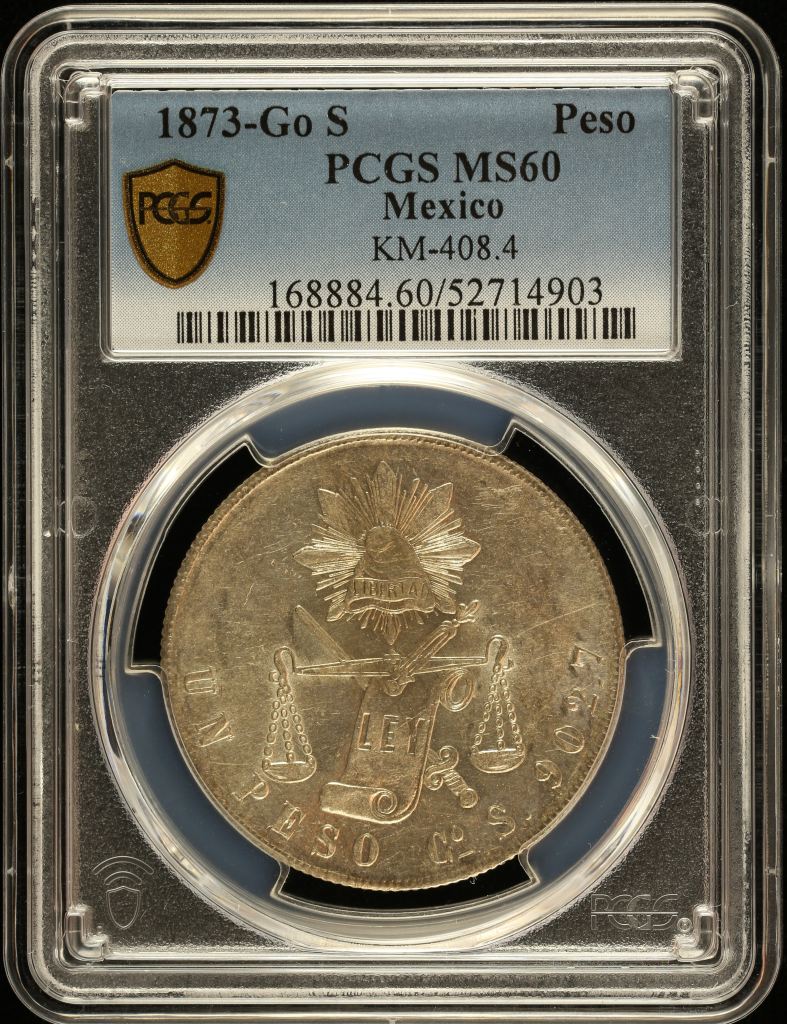 Republic Silver & Minors Peso 1873 Go S KM-408.4 PCGS MS60 0151015