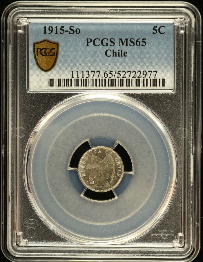 Chile 5 Centavo 1915 So PCGS MS65 0151090Chile 5 Centavo 1915 So PCGS MS65 0151090