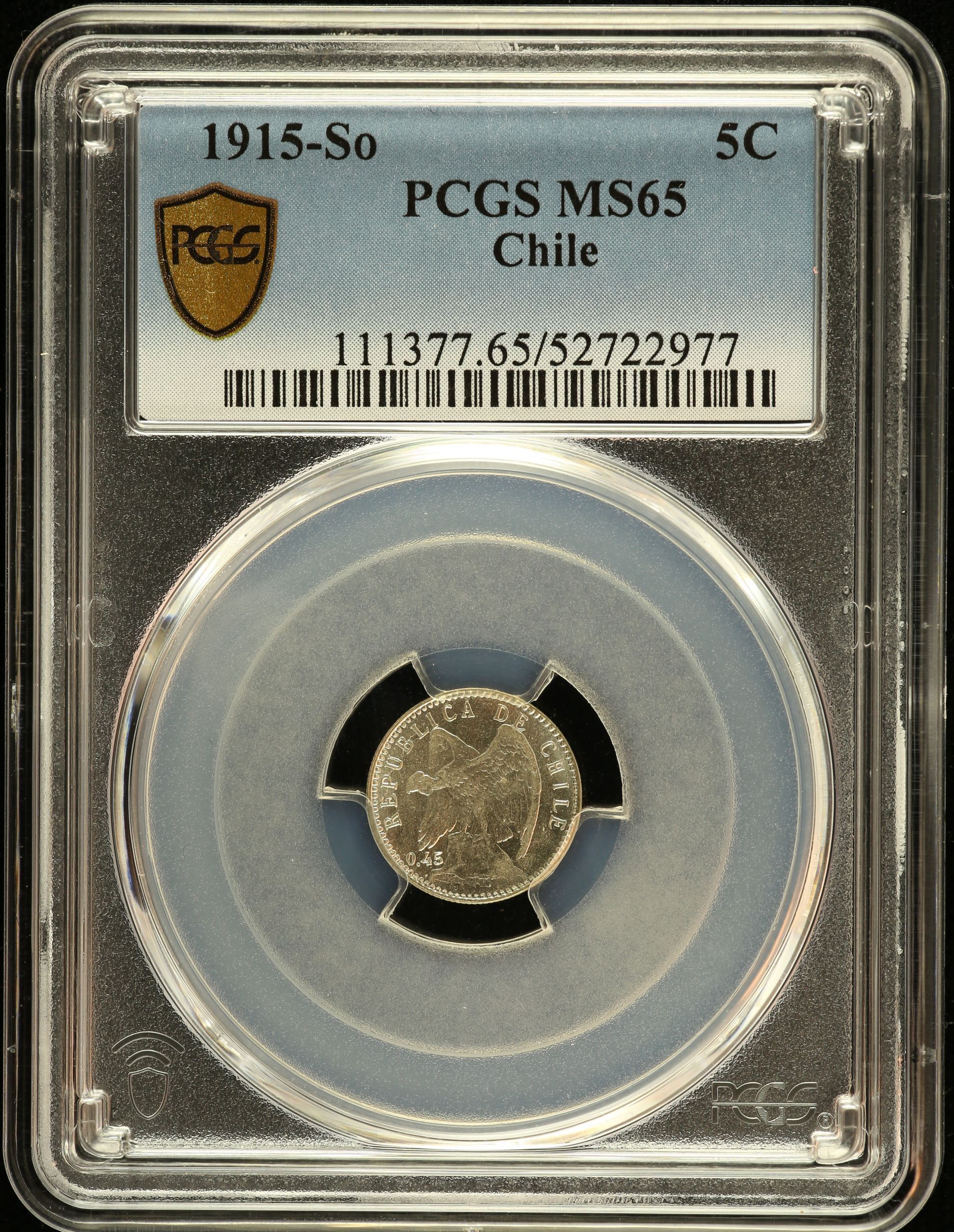 Chile 5 Centavo 1915 So PCGS MS65 0151090