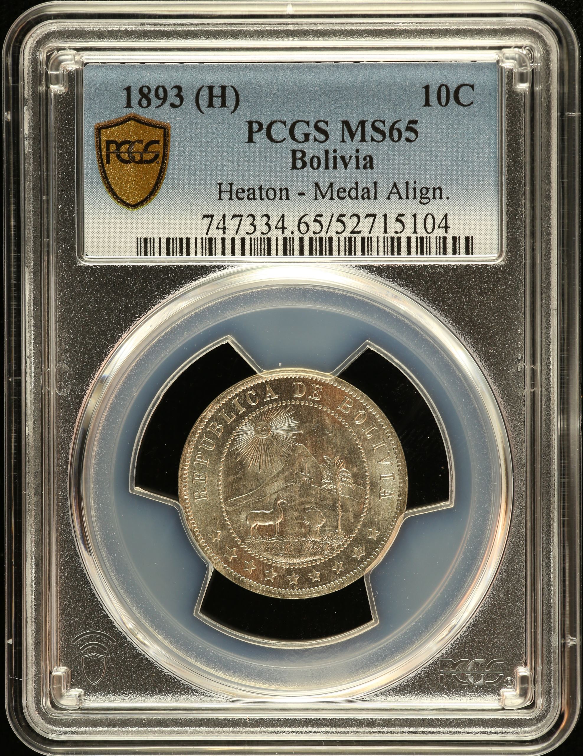 Bolivia 10 Centavo 1893 (H) PCGS MS65 0151183
