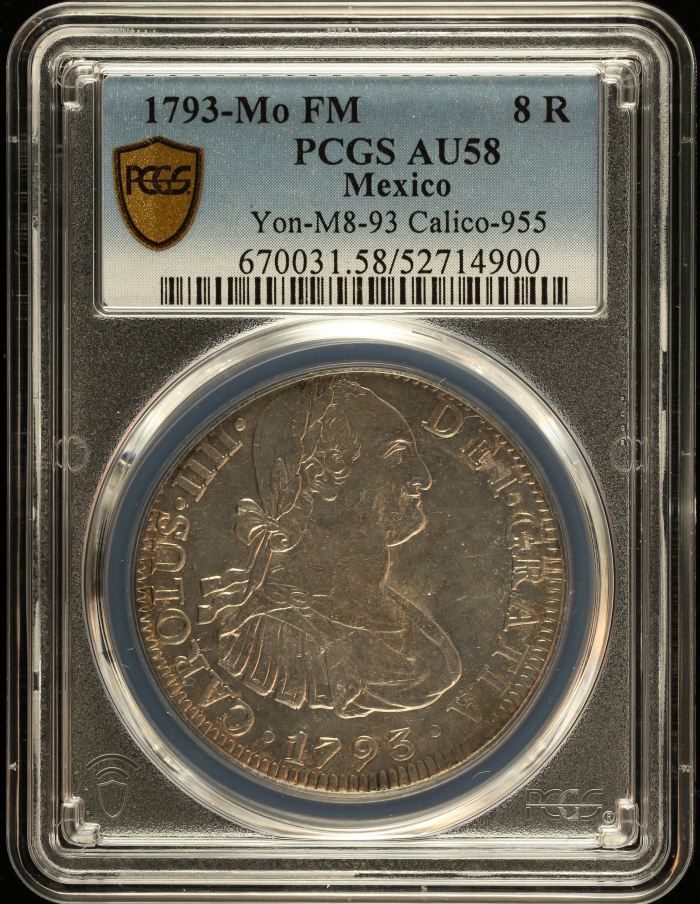 Mexico City 8 Reales 1793 Mo FM Calico-955 PCGS AU58 0151016Mexico City 8 Reales 1793 Mo FM Calico-955 PCGS AU58 0151016
