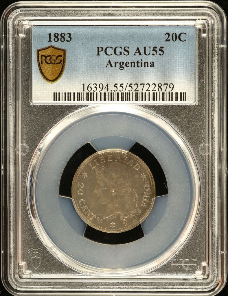 Argentina 20 Centavos 1883 PCGS AU55 0151118
