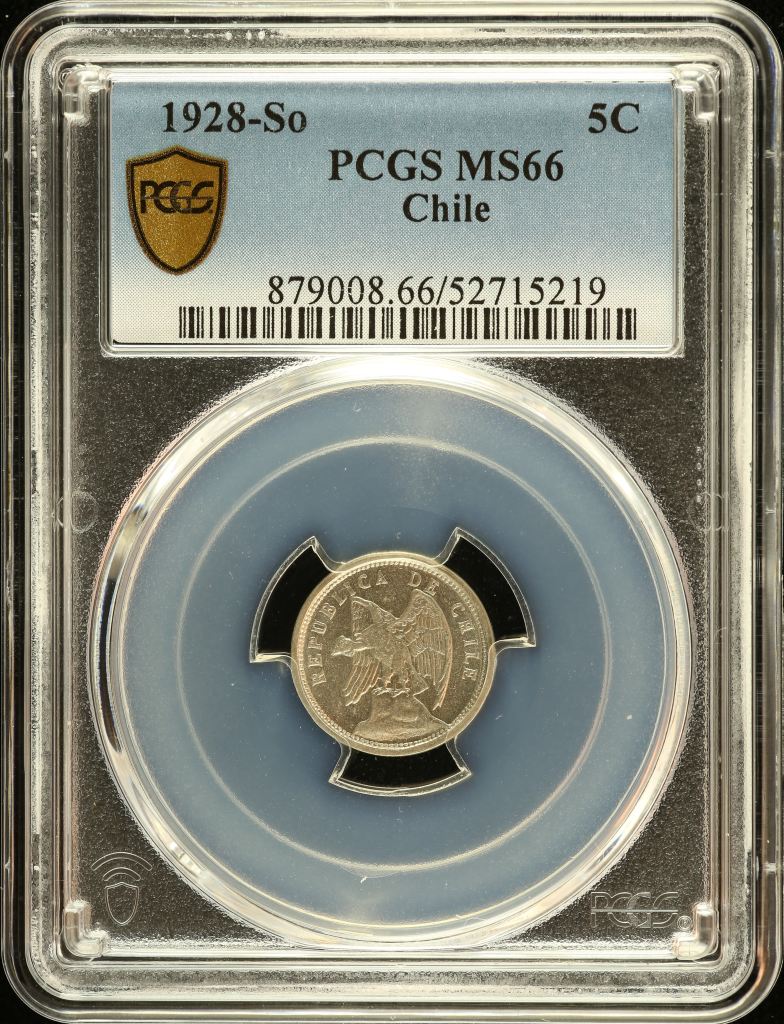 Chile 5 Centavo 1928 So PCGS MS66 0151092