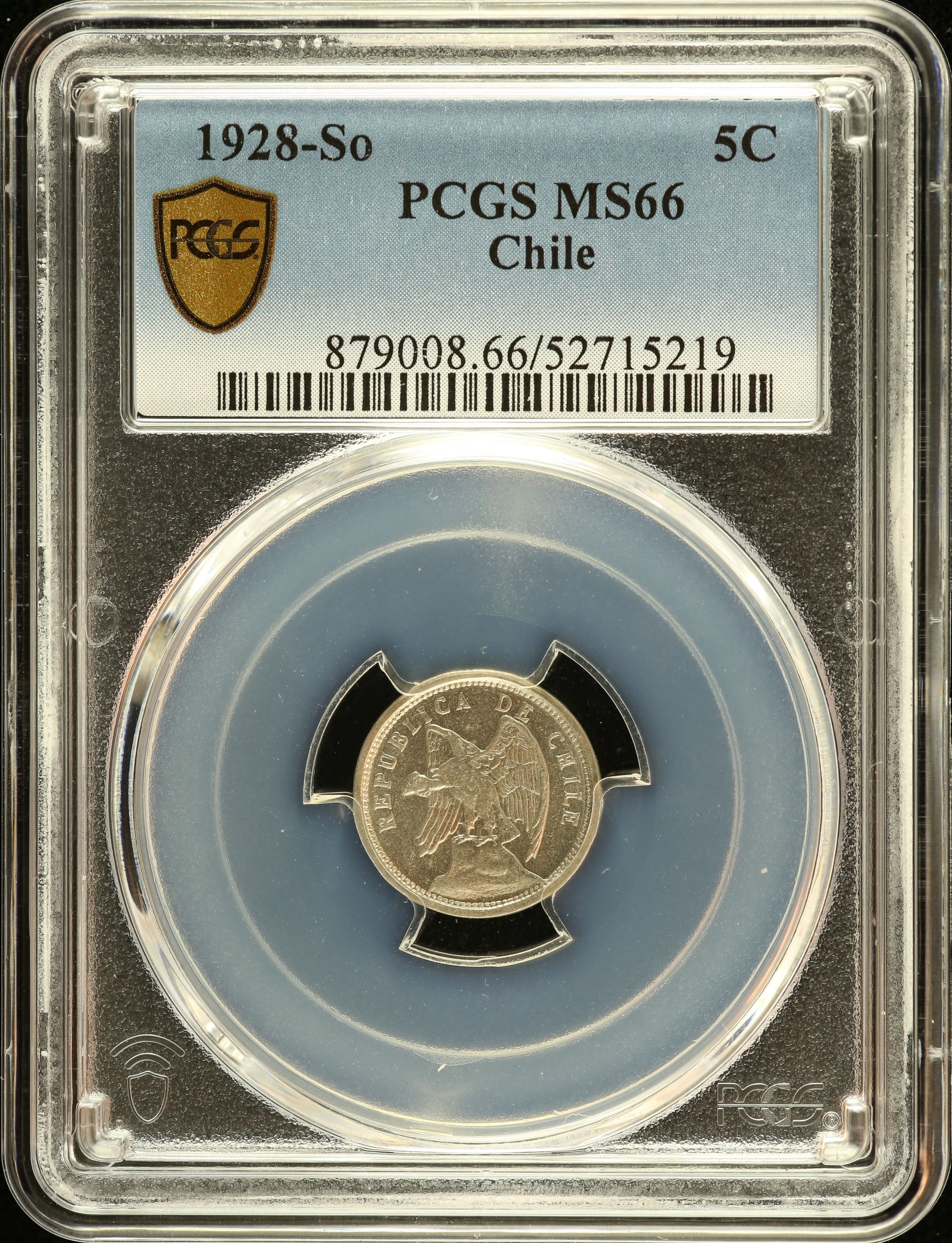 Chile 5 Centavo 1928 So PCGS MS66 0151092