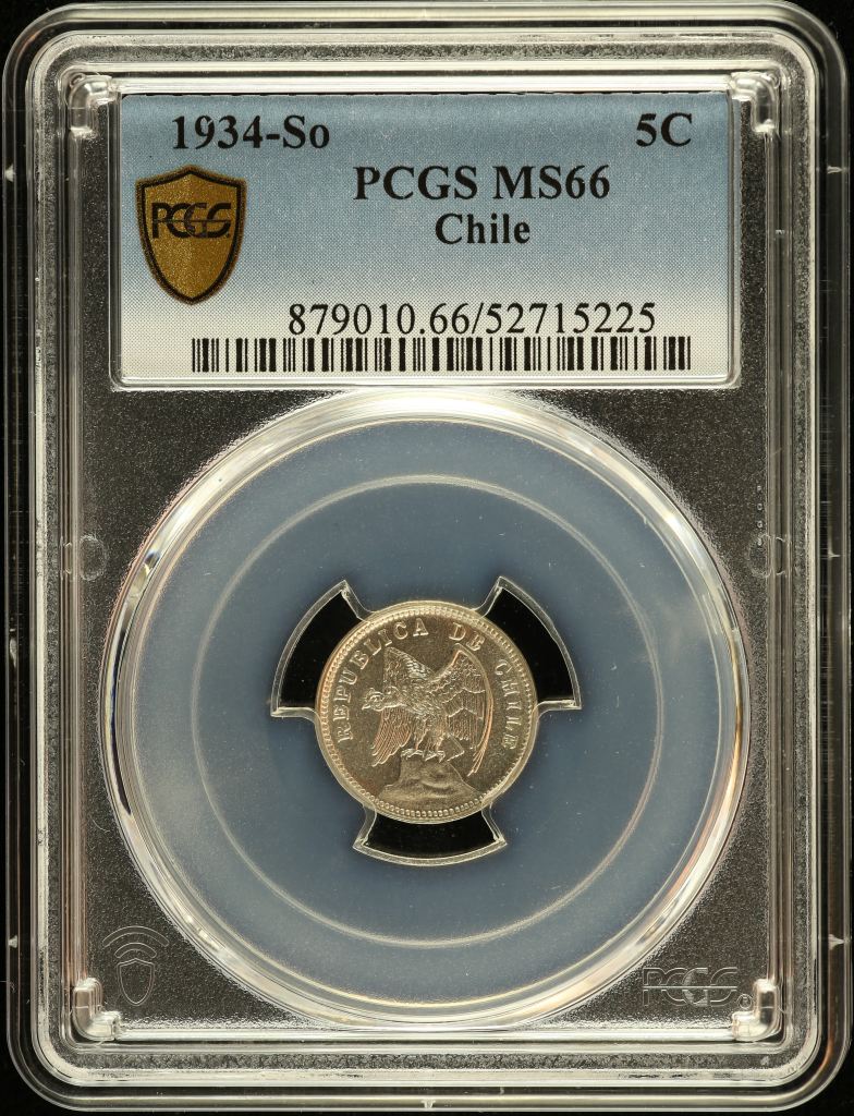 Chile 5 Centavo 1934 So PCGS MS66 0151093