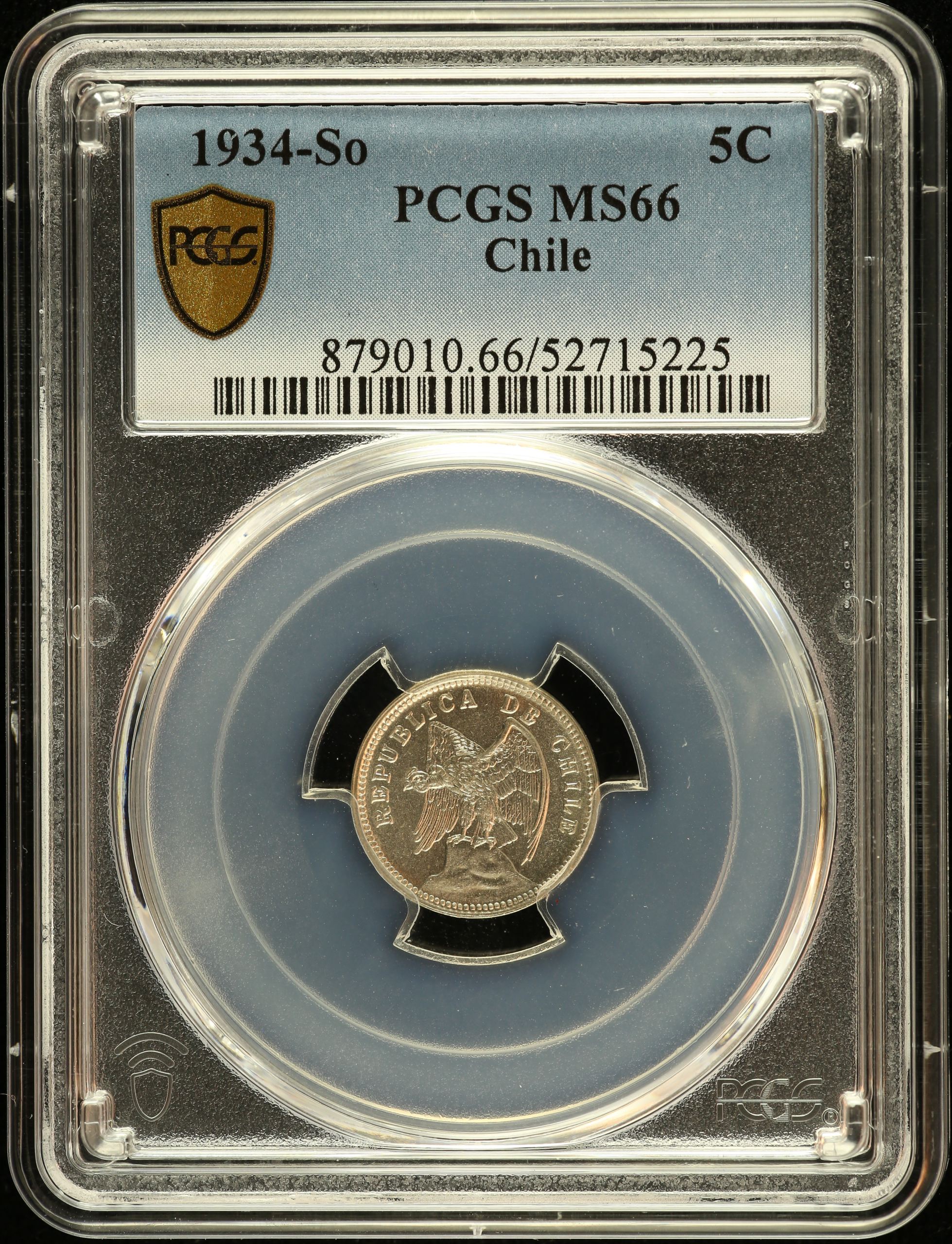 Chile 5 Centavo 1934 So PCGS MS66 0151093