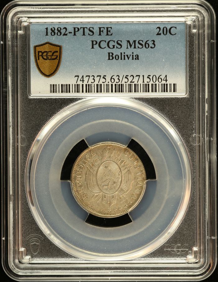 Bolivia 20 Centavo 1882 Pts FE PCGS MS63 0151186Bolivia 20 Centavo 1882 Pts FE PCGS MS63 0151186