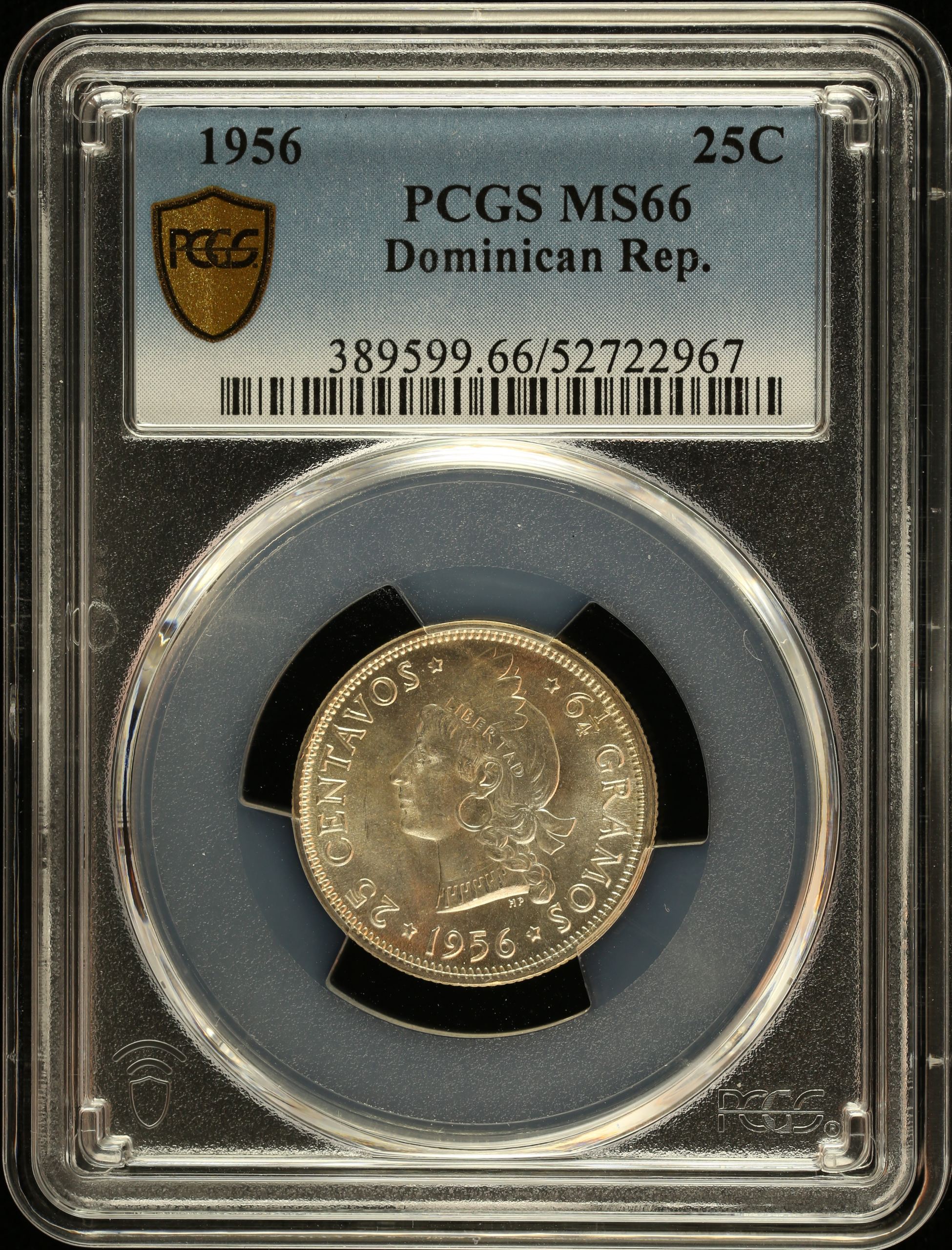 Dominican Republic 25 Centavo 1956 PCGS MS66 0151028